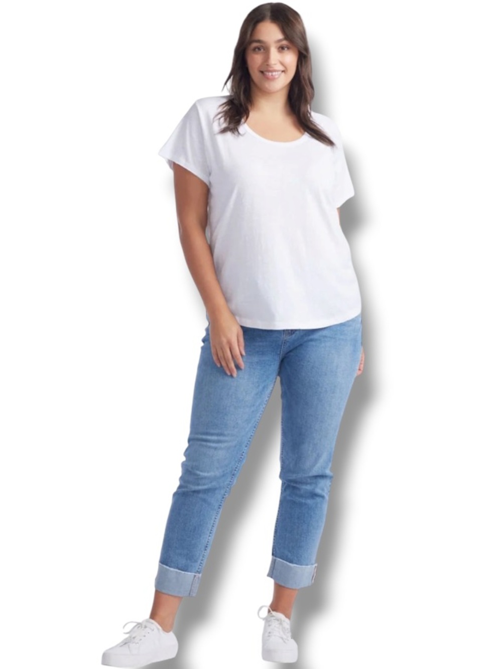 Adrienne Vittadini Women’s Short Sleeve White Scoop Neck Tee